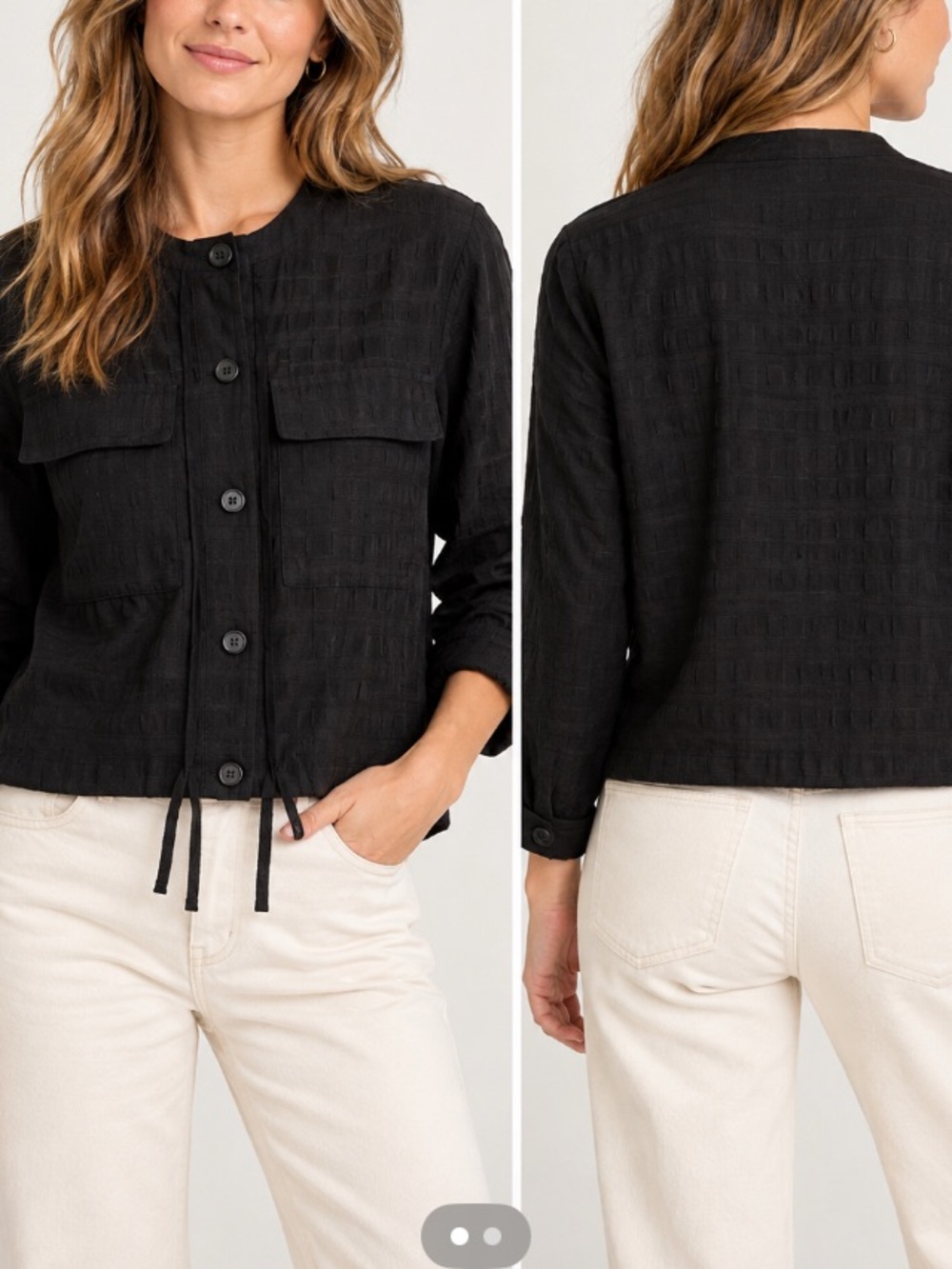 M&S Black Textured Utility Blouse Button Front Size M NWT
